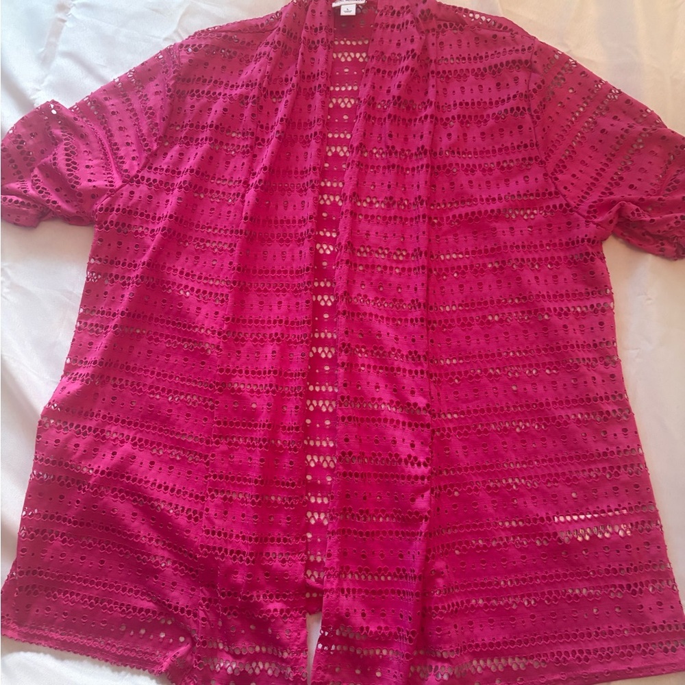 Kim Rogers Fuchsia Open-Front Cardigan